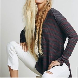 Free People Striped Oversized Thermal Sweater